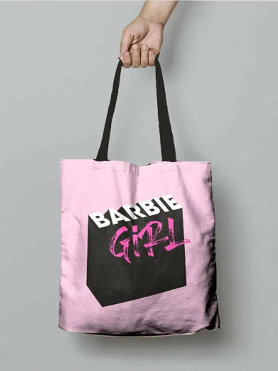 Mabbels Barbie Girl Bez Çanta Gabardin Pembe Siyah Askılı