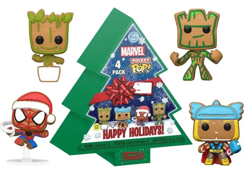 Funko Pocket Pop 4-Pack Marvel - Happy Holidays Tree Box Glows İn The Dark Diamond